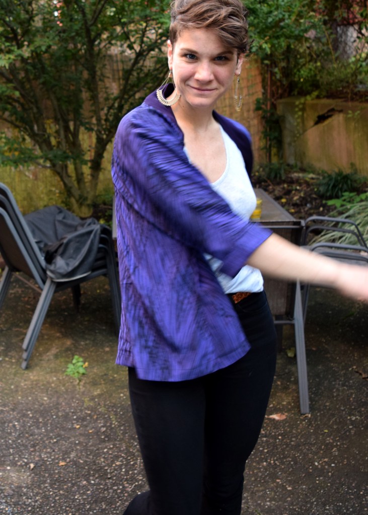 spinning in the Tokyo Jacket by Tessuti Patterns